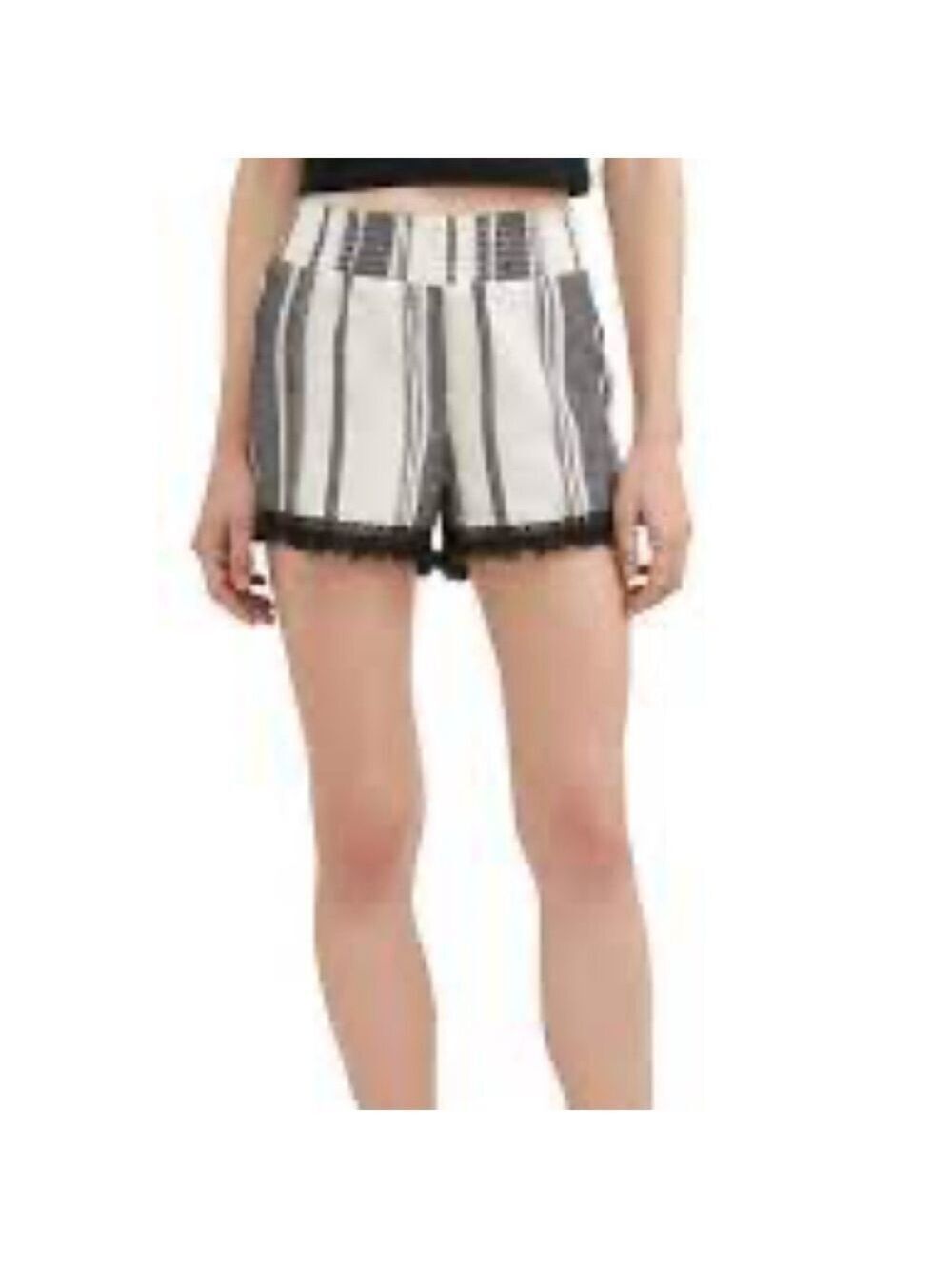 No Boundaries Striped Fringe Hem Detail Smocked Waist Shorts
